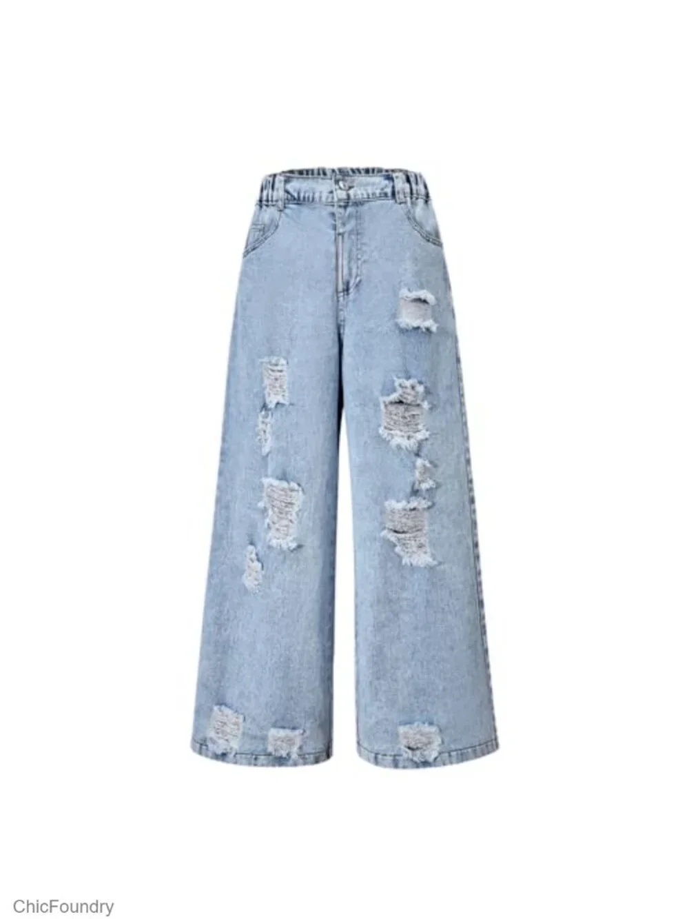Girls Ripped Baggy Wide Leg Jeans with Pockets, Non-Stretch Cotton Blend,